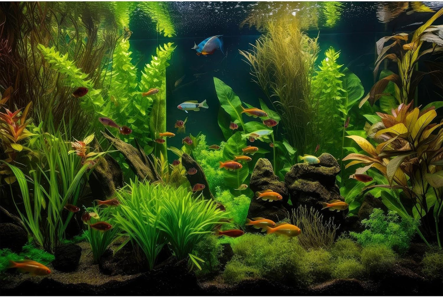 Aquarium Background Tropical Freshwater Colorful Fish Plants Fish Tank Background Tranquil Under The Sea Aquatic Plants Cork Redwood Root Lush Green Moss Reptile Tank Terrarium Background 36x18in