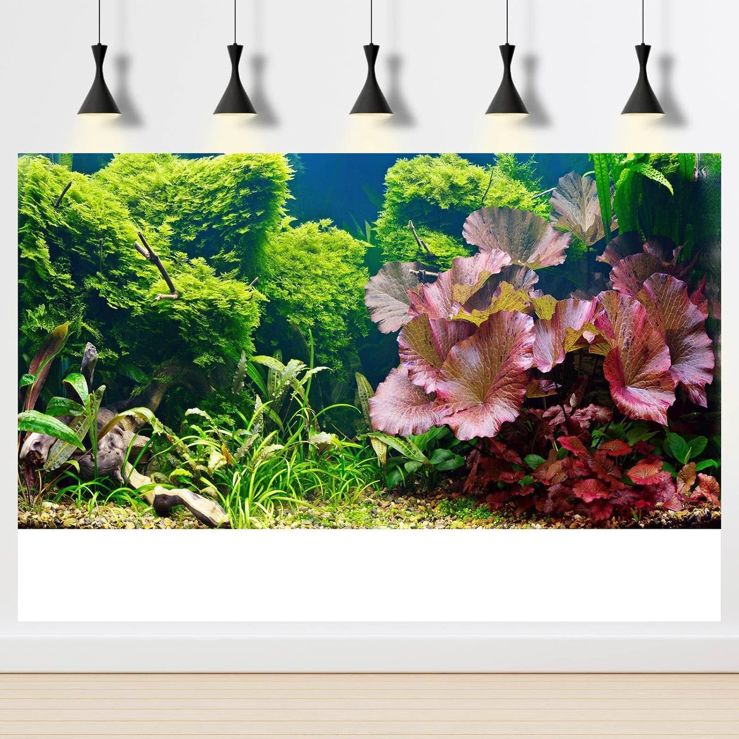 Aquarium Background Underwater Grass Leaves Pebble Aquarium Backdrop Vivid and Fresh Green Aquatic Plant Background Stone River Bed DeadWood Purple Leaves Tank Background Decor Vinyl 36x18in