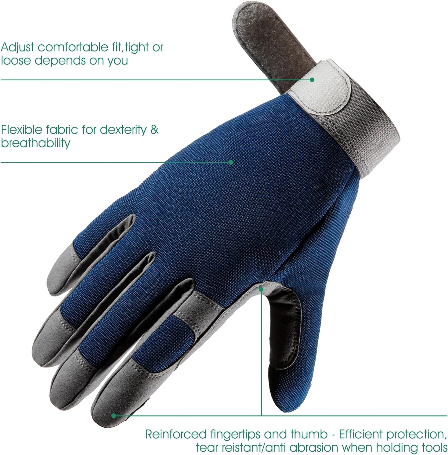 COOLJOB Thorn Proof Garden Gloves with Touchscreen Fingers for Men, Rose Pruning Work Gloves with Palm Cushion for Gardener, Farmer and Landscaper (Navy 1 Pair Large)