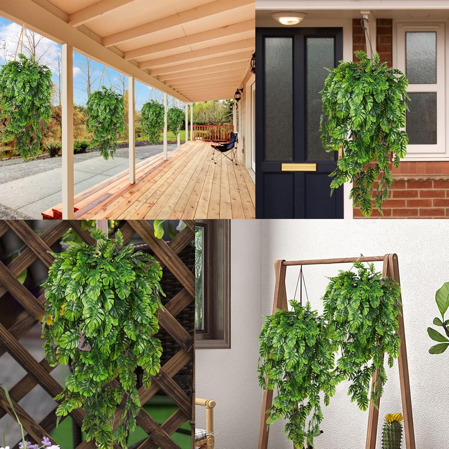 RECUTMS Artificial Hanging Plants 4Pcs, Fake Monstera Leaves Ivy Vine Faux Greenery UV Resistant Tropical Palm Leaf Swag Plant for Garden Home Jungle Hawaiian Luau Party Outdoor Indoor Spring Décor