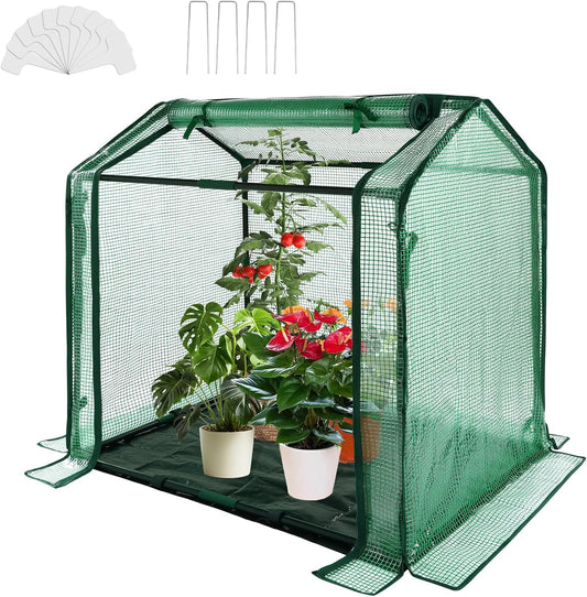 Ileading Small Greenhouse for Outdoor Indoor Portable Mini Garden Green House with Waterproof Pad, 4 Ground Stakes, 10 T-Shaped Plant Tags, Durable PE Plant Cover Tent, 33.5x23.2x32.5 Inch