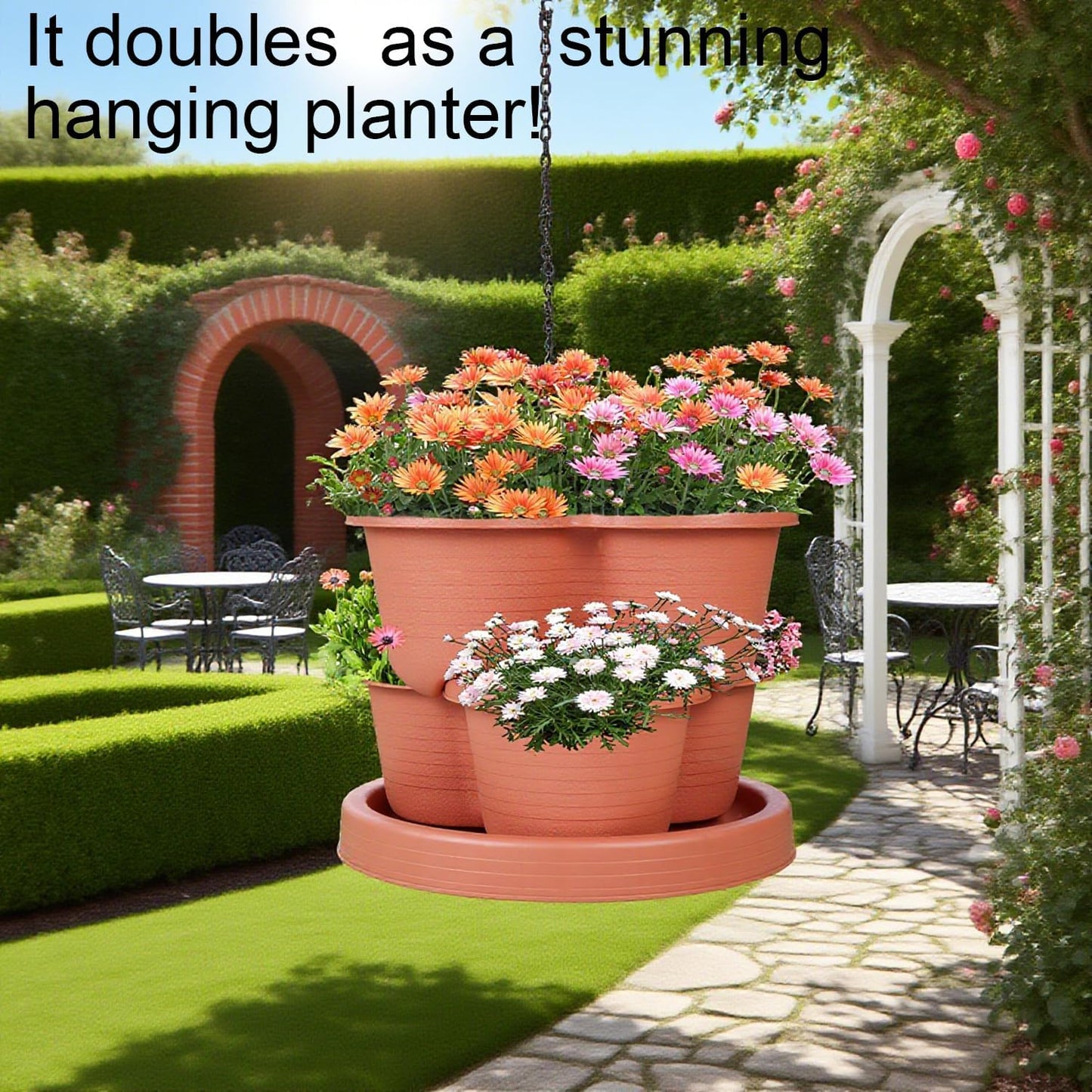 5-Tier Vertical Garden Tower Stackable Planter for Strawberries, Flowers, Vegetables & Herbs 2-Pack