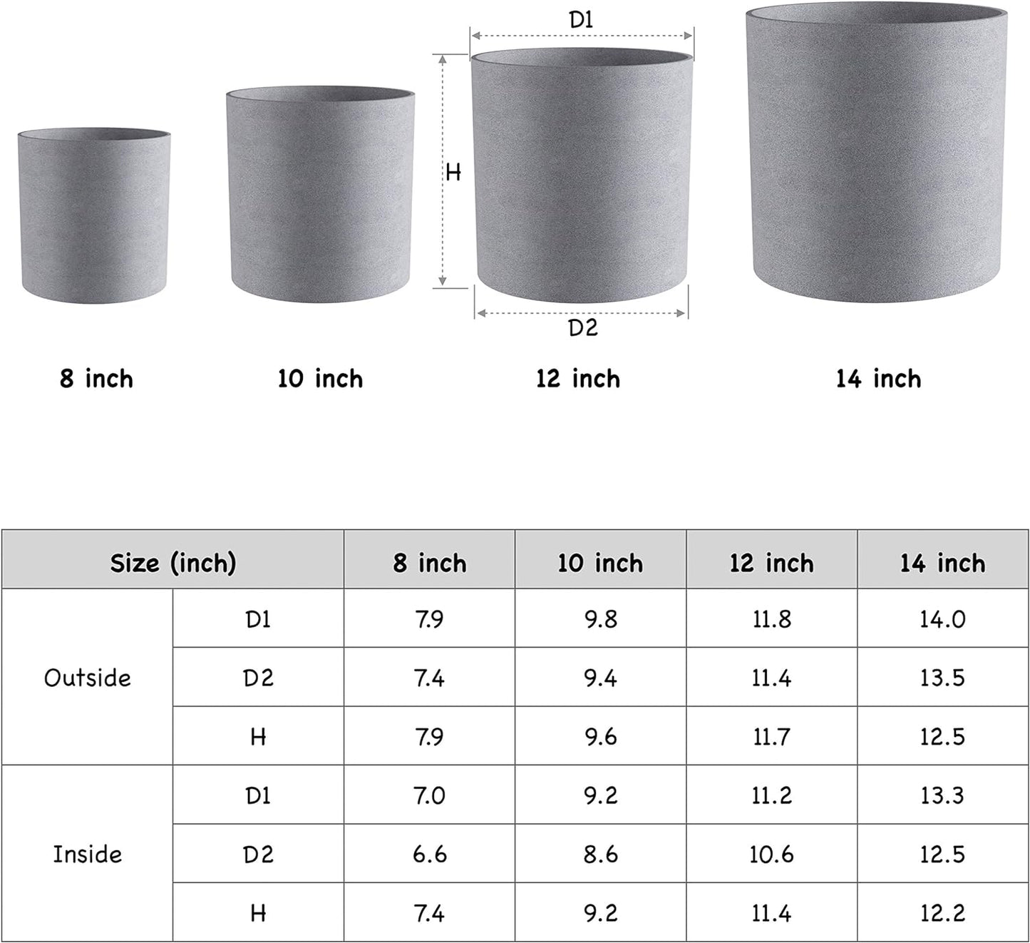 FaithLand Plant Pot 14 inch - Perfectly Fits Mid-Century Modern Plant Stand - Drainage Plug and Drainage Mesh Screen - Gray Planter Pot.