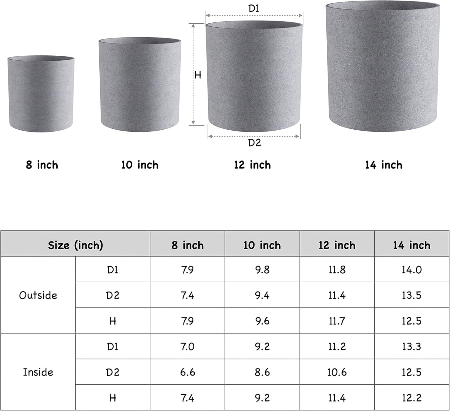 FaithLand Plant Pot 10 inch - Perfectly Fits Mid-Century Modern Plant Stand - Drainage Plug and Drainage Mesh Screen - Gray Planter Pot