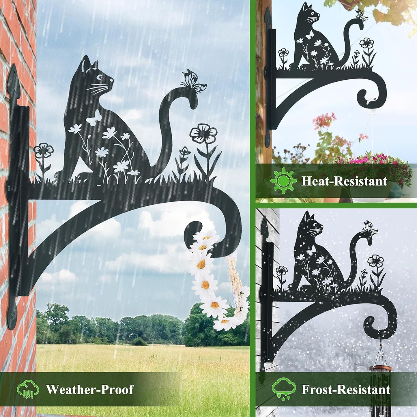 Plant Hangers Outdoor Heavy Duty Iron Decorative Cat Silhouette Plant Hooks for Hanging Baskets 11 inch Hanging Plant Bracket Wall Hooks for Flower Pot Lantern Bird Feeder Wind Chimes