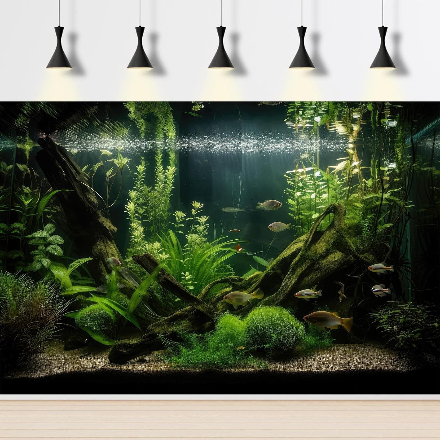 Aquarium Background Diverse Aquatic Plants and Seagrasses Terrarium Background Redwood Root Lush Green Underwater Plants Moss Fish Tank Background Under The Sea Aquarium Backdrop Vinyl 72x18in