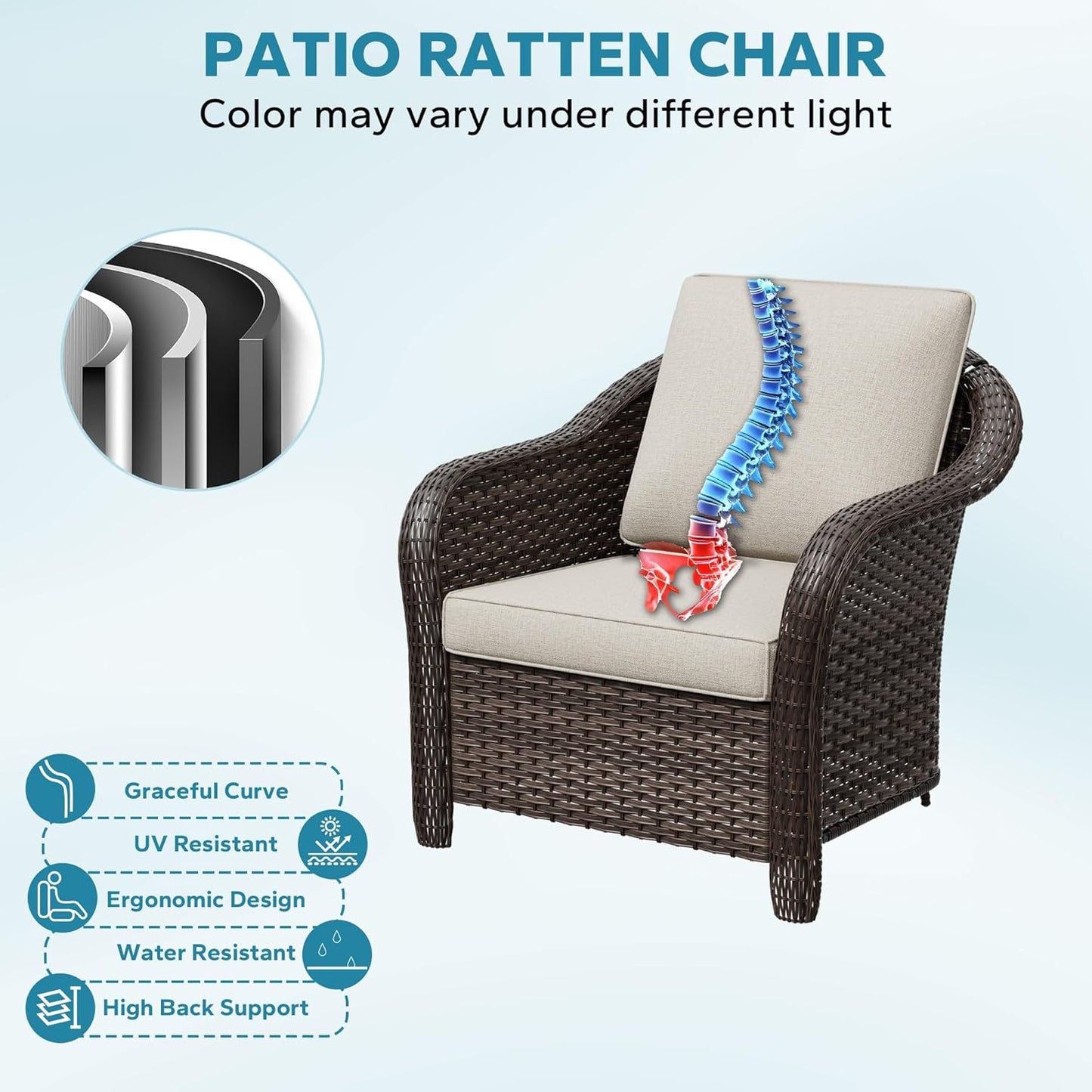 4 Pieces Patio Outdoor Conversation Furniture Set with Cushions, All-Weather Wicker Ottomans, PE Rattan 2 Chairs for Backyard, Deck, Lawn (Beige)