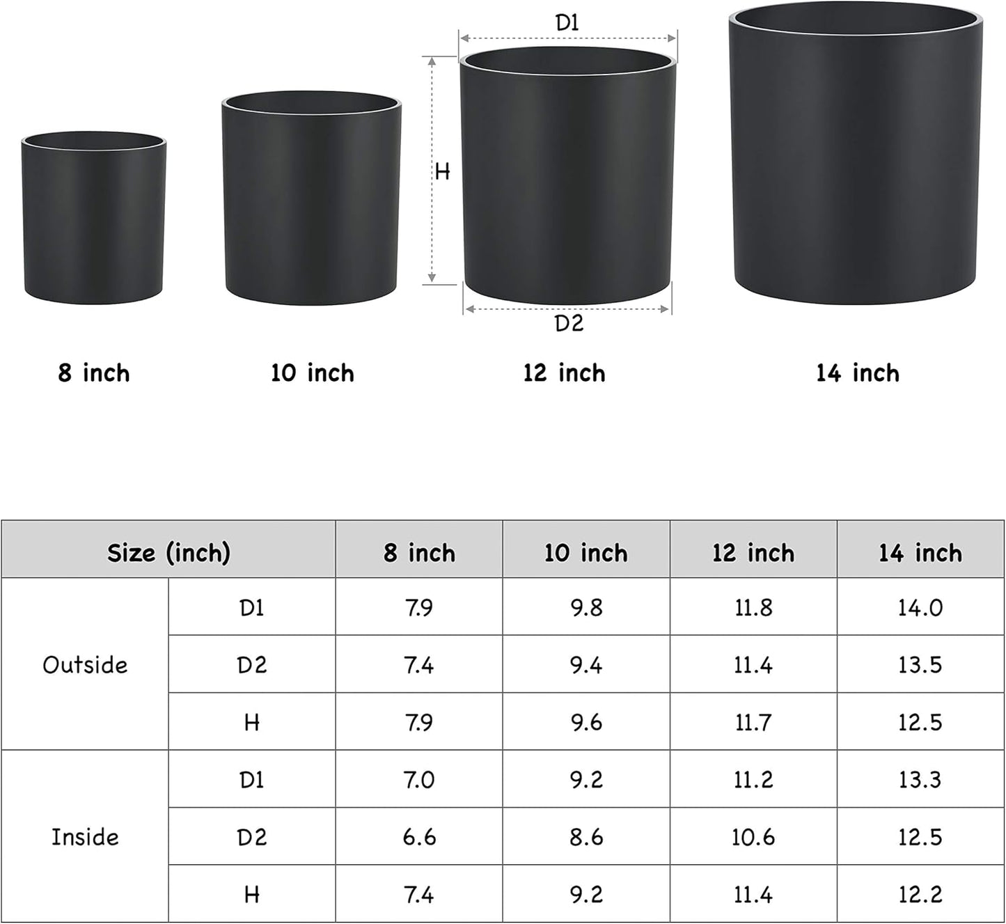 FaithLand Plant Pot 8 inch - Perfectly Fits Mid-Century Modern Plant Stand - Drainage Plug - Matte Black