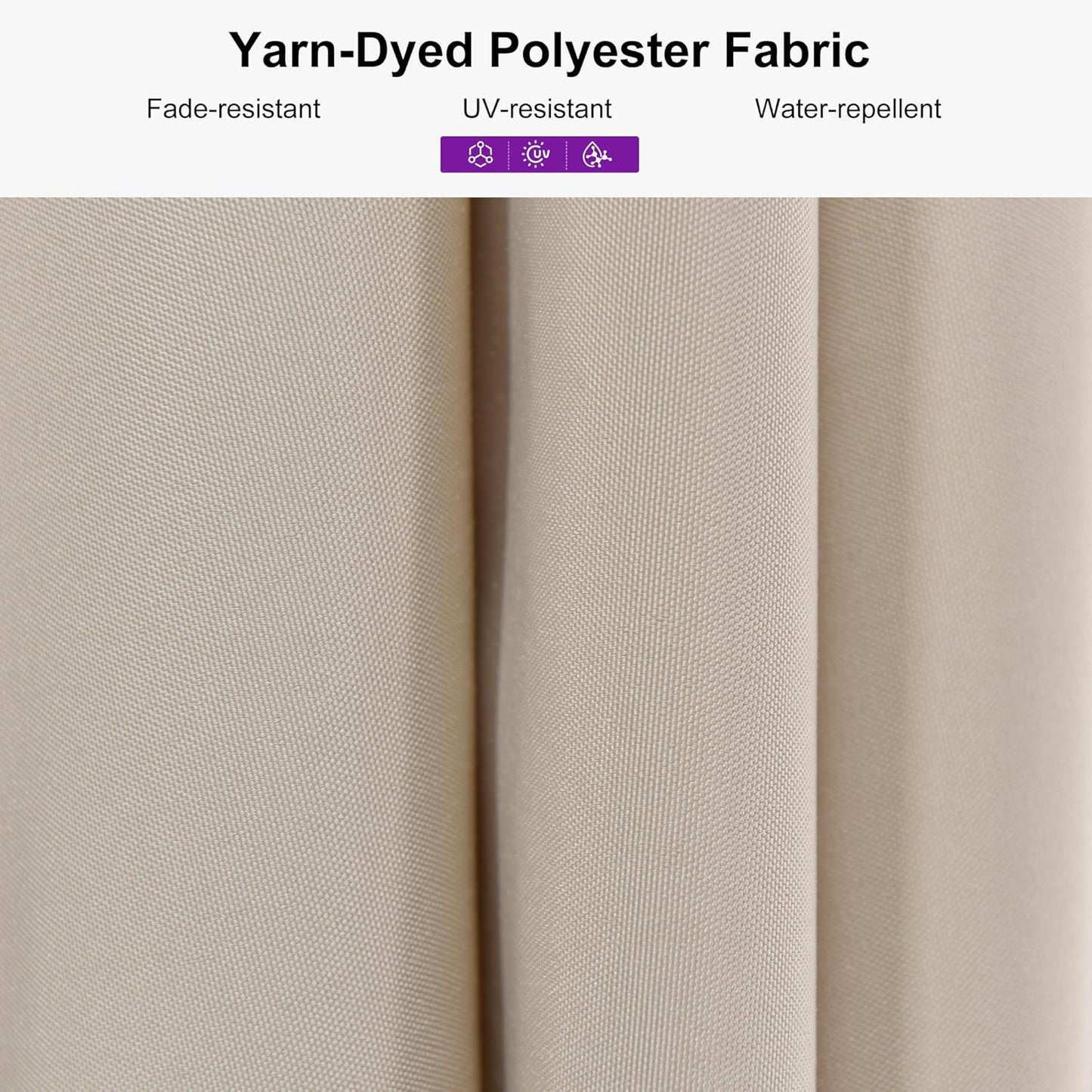 PURPLE LEAF 10' x 10' Square Patio Umbrella Outdoor Table Umbrella Aluminum Market Umbrella with 8 Sturdy Ribs & Crank Outdoor Umbrellas for Garden Deck Patio, Beige