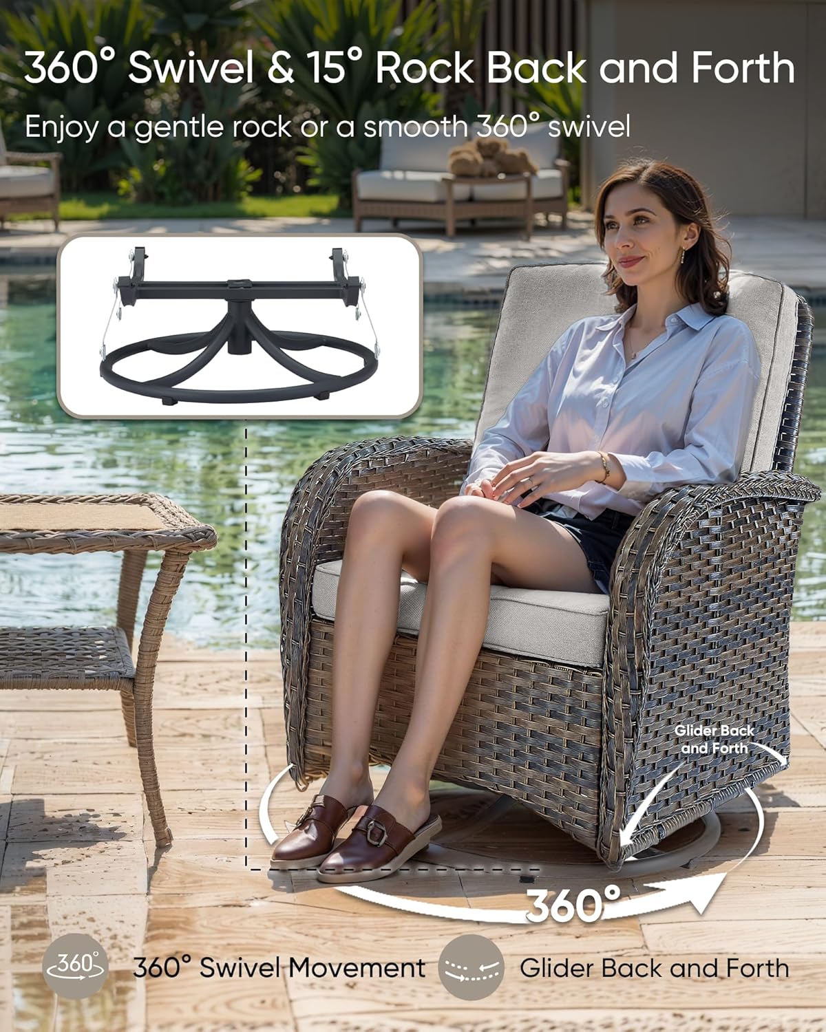 HUMMUH Outdoor Patio Furniture Set,L-Shaped Sectional Couches with Swivel Patio Chairs,Wicker Conversation Set for Deck,Backyard,Porch,Garden