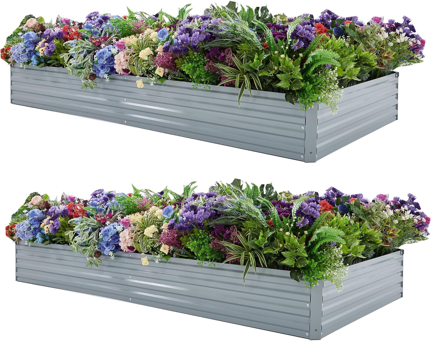 8x4x1ft(2 Pack) Galvanized Raised Garden Bed,Outdoor Planter Box Metal Patio Kit Planting Bed for Vegetables Flowers Herb,Grey