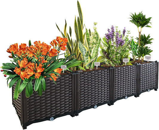 Garden Boxes Outdoor Raised Beds for Gardening Rectangular Planter Boxes Outdoor Planter Garden Box with Drain Outlet, Easy Assembly