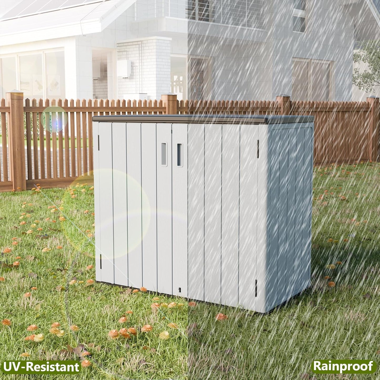 HOMSPARK 37 Cu.Ft Outdoor Storage Shed Weather Resistant, Multi Functional | Double-Wall Resin Storage Sheds & Outdoor Storage Box Waterproof for Backyard Garden Patio Lawn (Light-Grey)