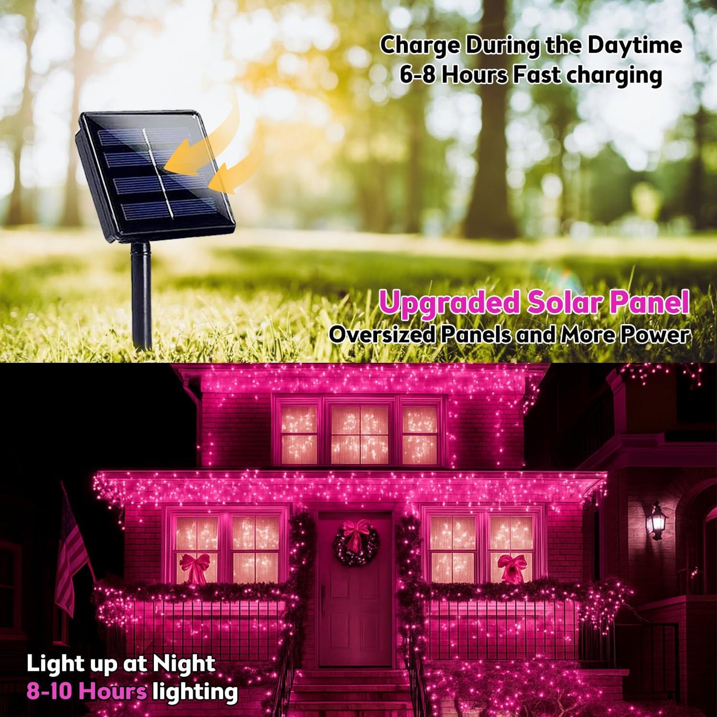 SANJICHA Pink Extra-Long Solar String Lights, 2-Pack 400 LED Solar Valentine Day Lights, Waterproof Copper Wire 8 Modes Solar Twinkle Fairy Lights for Mother's Day Tree Garden Party Wedding (Pink)