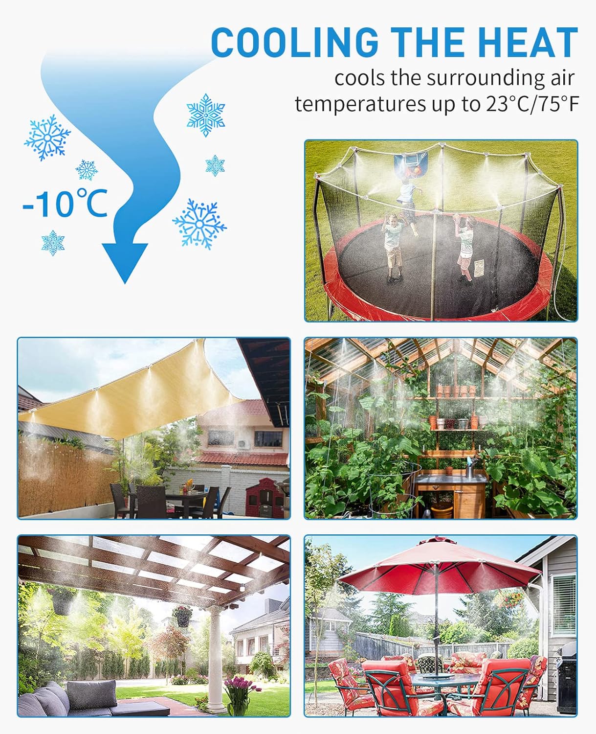 homenote Misting Cooling System, 92FT (28M) Misting Line + 26 Brass Mist Nozzles + Brass Adapter(3/4") Misters for Outside Patio Cooling Garden Greenhouse Watering