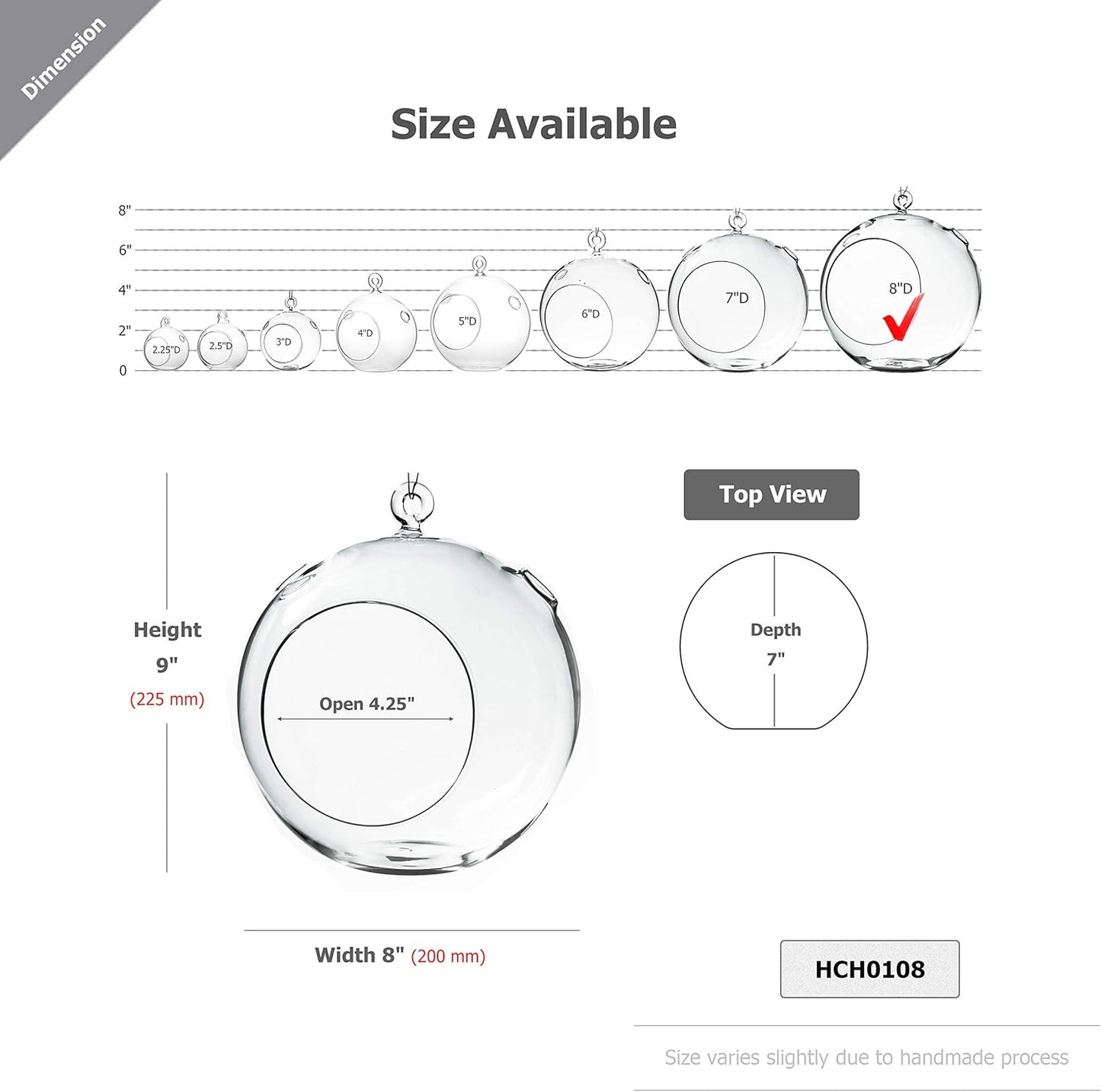 WGV Hanging Terrarium Globe, Width 8", Height 9", DIY Air Succulent Planter, Clear Glass Vase Orb with Flat Bottom, Candle Holder for Windowsill Outdoor Garden Decor, 6 Pieces Bulk