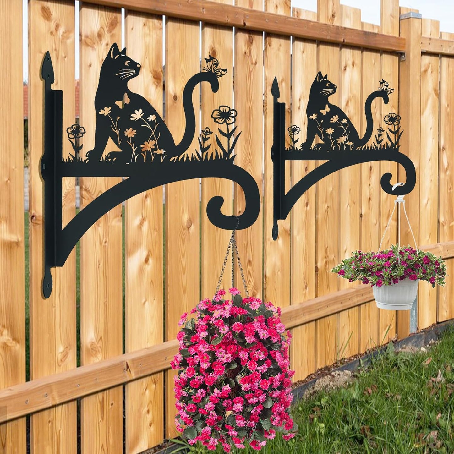 Plant Hangers Outdoor Heavy Duty Iron Decorative Cat Silhouette Plant Hooks for Hanging Baskets 11 inch Hanging Plant Bracket Wall Hooks for Flower Pot Lantern Bird Feeder Wind Chimes