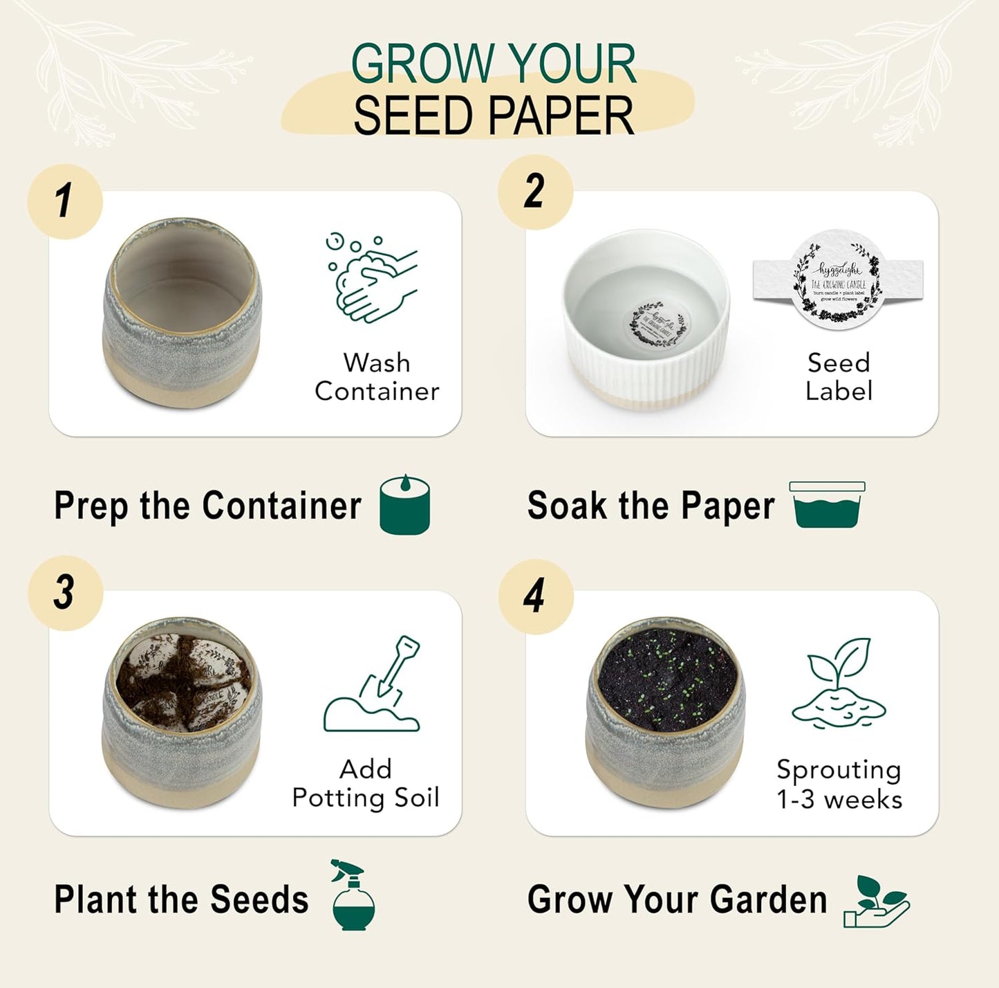 The Growing Candle, Sandalwood & Vanilla Scented, 10oz Ceramic Pot, Aromatherapy Candles for Home, 100% Soy, Greta