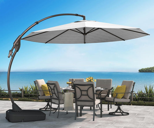 Grand patio 12 FT Sunbrella Cantilever Umbrella with Base Outdoor Aluminum Offset Umbrella with Tilt Adjustment (Granite, 12 FT-SUNBRELLA)