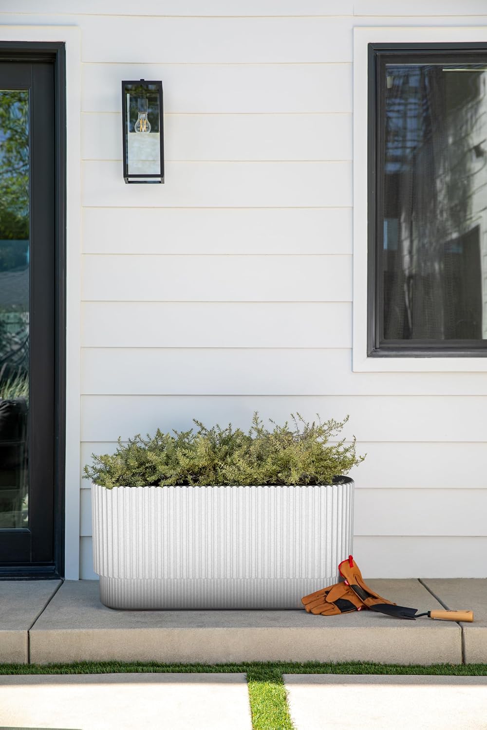 Veradek Demi Series Long Planter for Porch, Patio, Backyard | Durable Plastic-Stone Composite Material | Modern Décor for Shrubs, Flowers