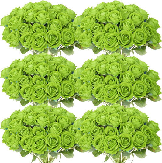 102 PCS Fake Roses Artificial Flowers Bulk, Green Roses Bridal Bouquet Silk Faux Rose with Stems for Wedding Flowers Decoration, Valentine's Day, Bridal Bouquet, Anniversary,Home Decor (102PCS, Green)