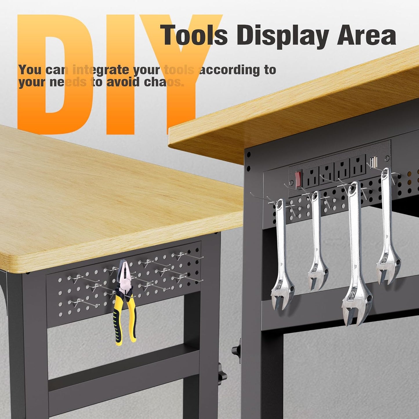 60" Heavy Duty Work Bench with Wheels, Adjustable Height 2000 Lbs Garage Workbench w/Pegboard Pad & Power Outlets, Portable Mobile Tool Work Table for Woodworking Workshop Home Office (60" L)