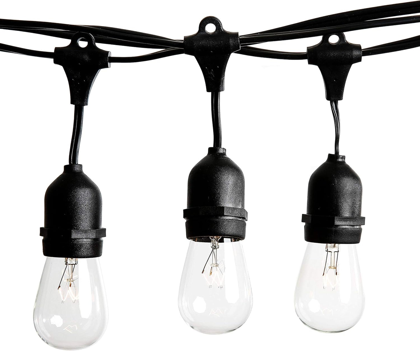 100 Foot Commercial Outdoor String Lights with 50 Suspended Sockets and S14 11 Watt Bulbs (+ 2 Free Spares) - E26 Vintage String Lights for Patio, Yard, Deck, Cafe, Bistro and More