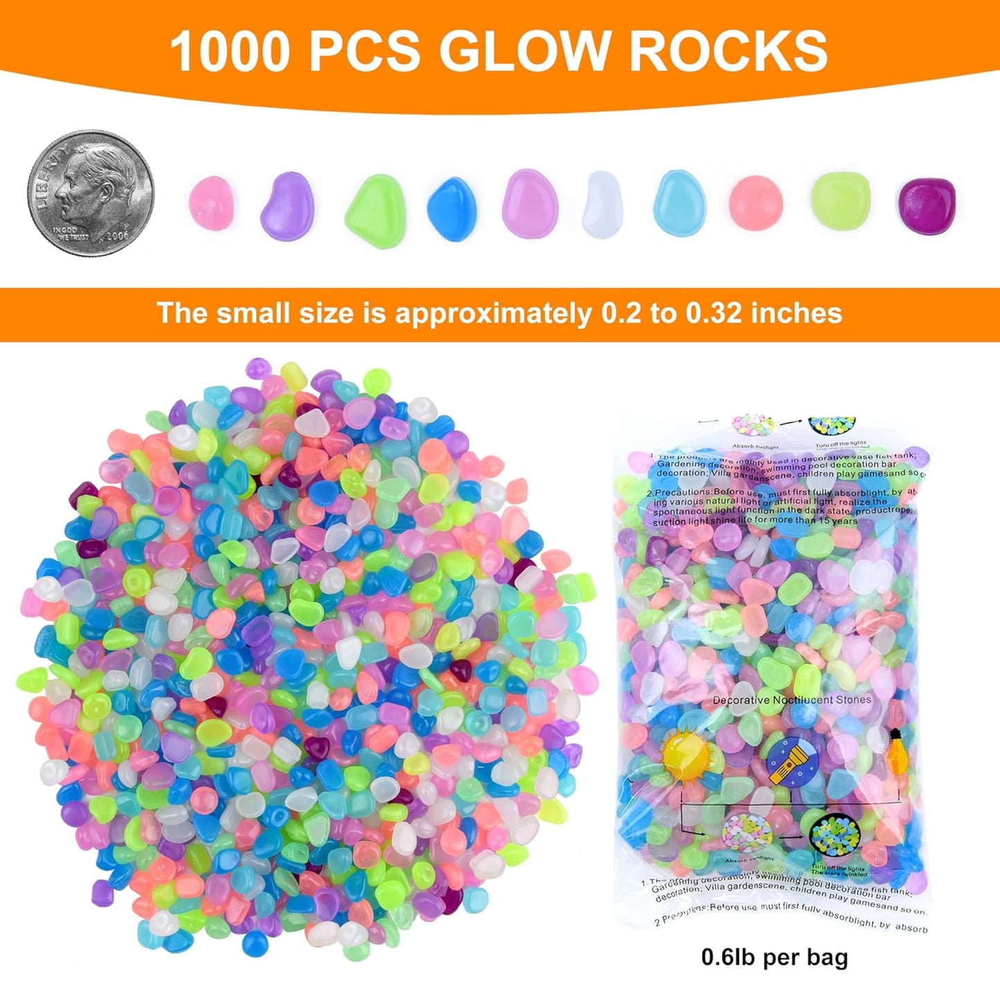 Oubest Glow in The Dark Rocks for Outdoor Landscaping, Decorative Garden Pebbles, Luminous Stones for Vases, Pathway, Walkway, Yard, Patio Decor, Glowing Gravel for Fountain, Driveway, 1000PCS, Blue