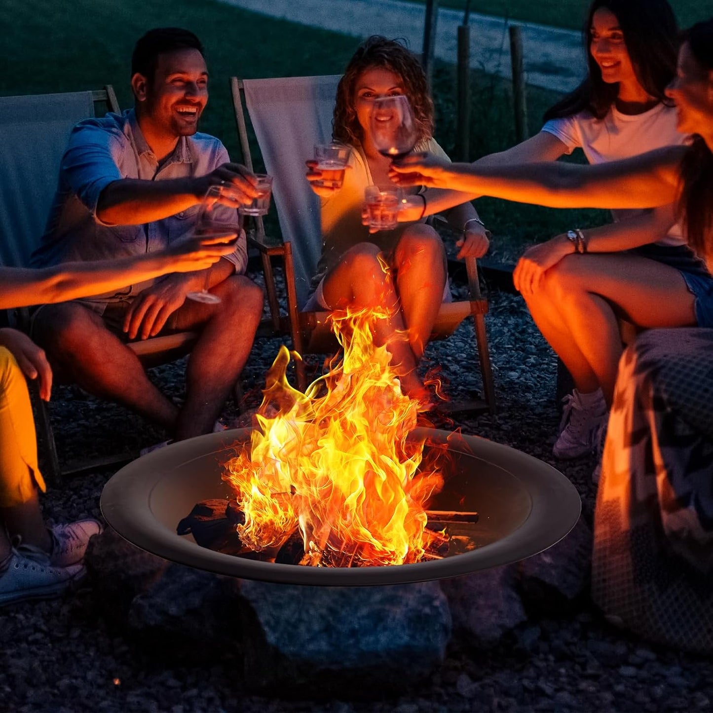 35 inch Steel Fire Pit Bowl for DIY or Replacement Existing Fire Pits, Wood Burning Fire Pit Bowl with Spark Screen &Fire Poker, Fireplace for Backyard, Porch, Deck, Camping, BBQ(Smooth)