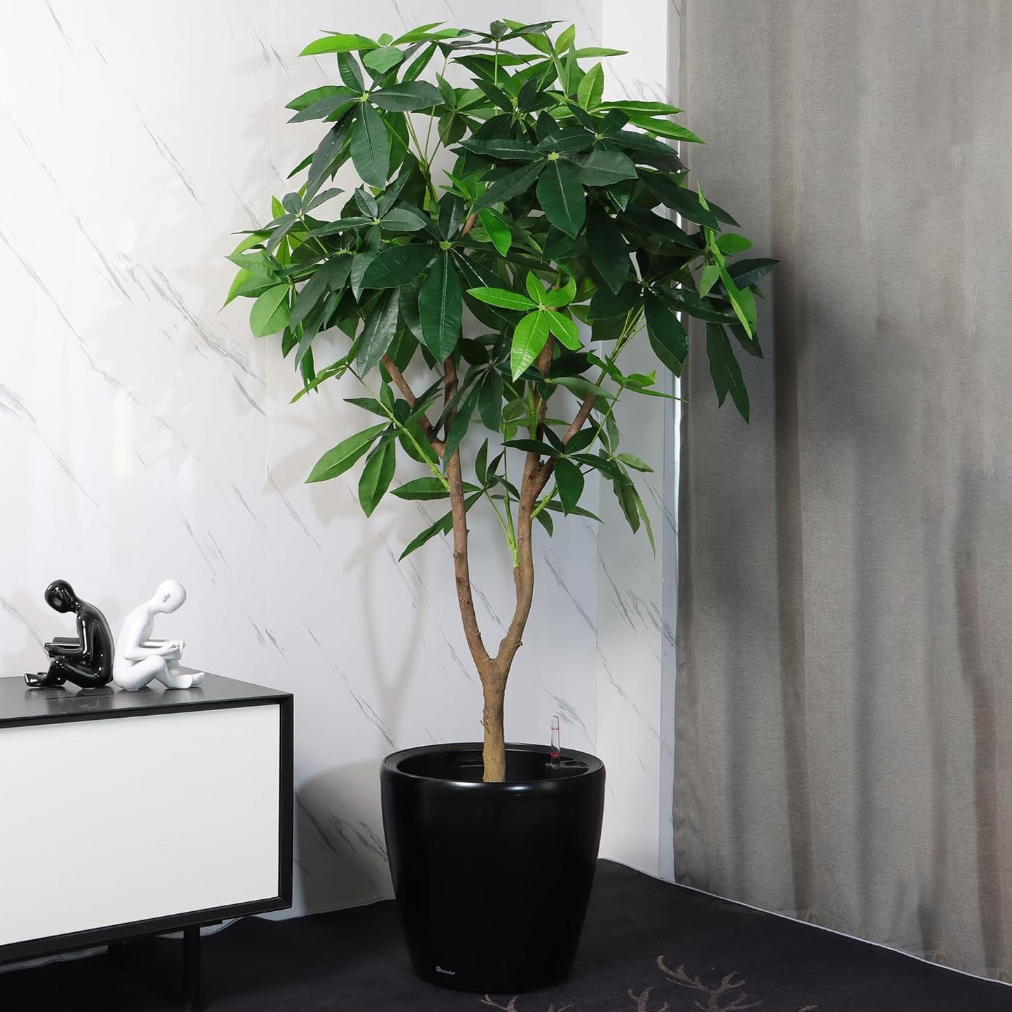 Dexceder 15x14 Self Watering Planter with Wheels Indoor Outdoor, Inner Pot Design, Thickened Large Floor Standing Flower Plant Pot with Water Level Indicator (Black Matte)