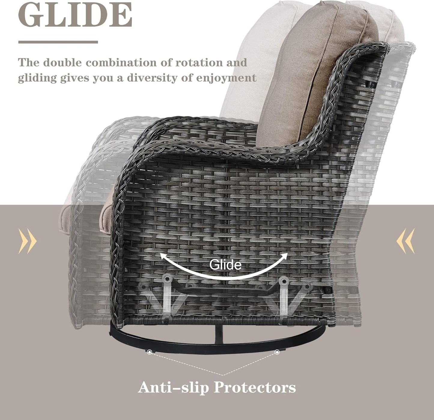 4 Piece Patio Furniture Set - Outdoor Glider Bench with Swivel Rocker Chairs and Coffee Table, High Back Small Outdoor Conversation Furniture Sets for Deck Sunroom Balcony Backyard