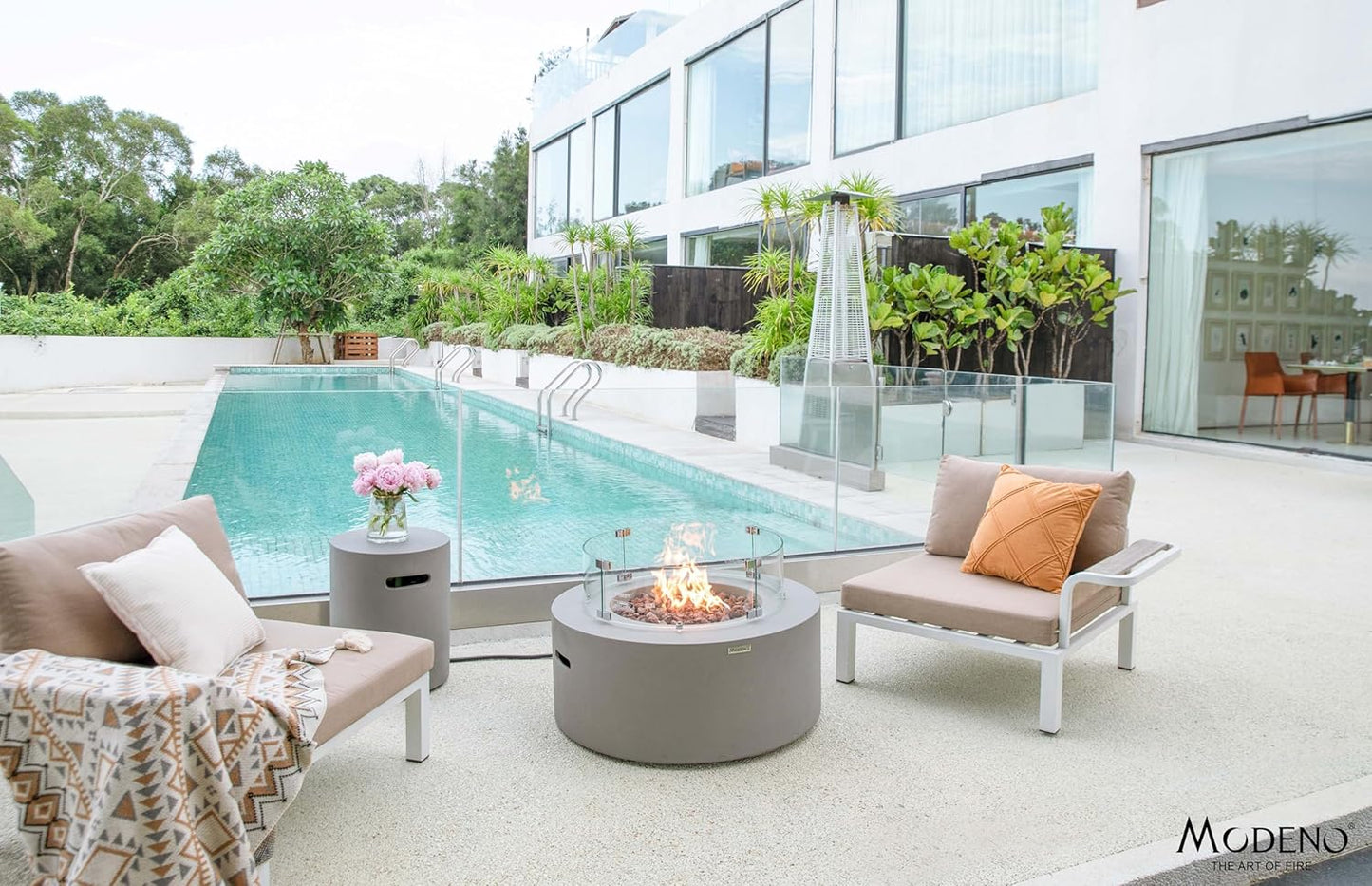 AMS Fireplace | Modeno | Tramore | Firepit Table | Cover and Lava Rocks Included | (Fuel: Natural Gas - Light Gray)