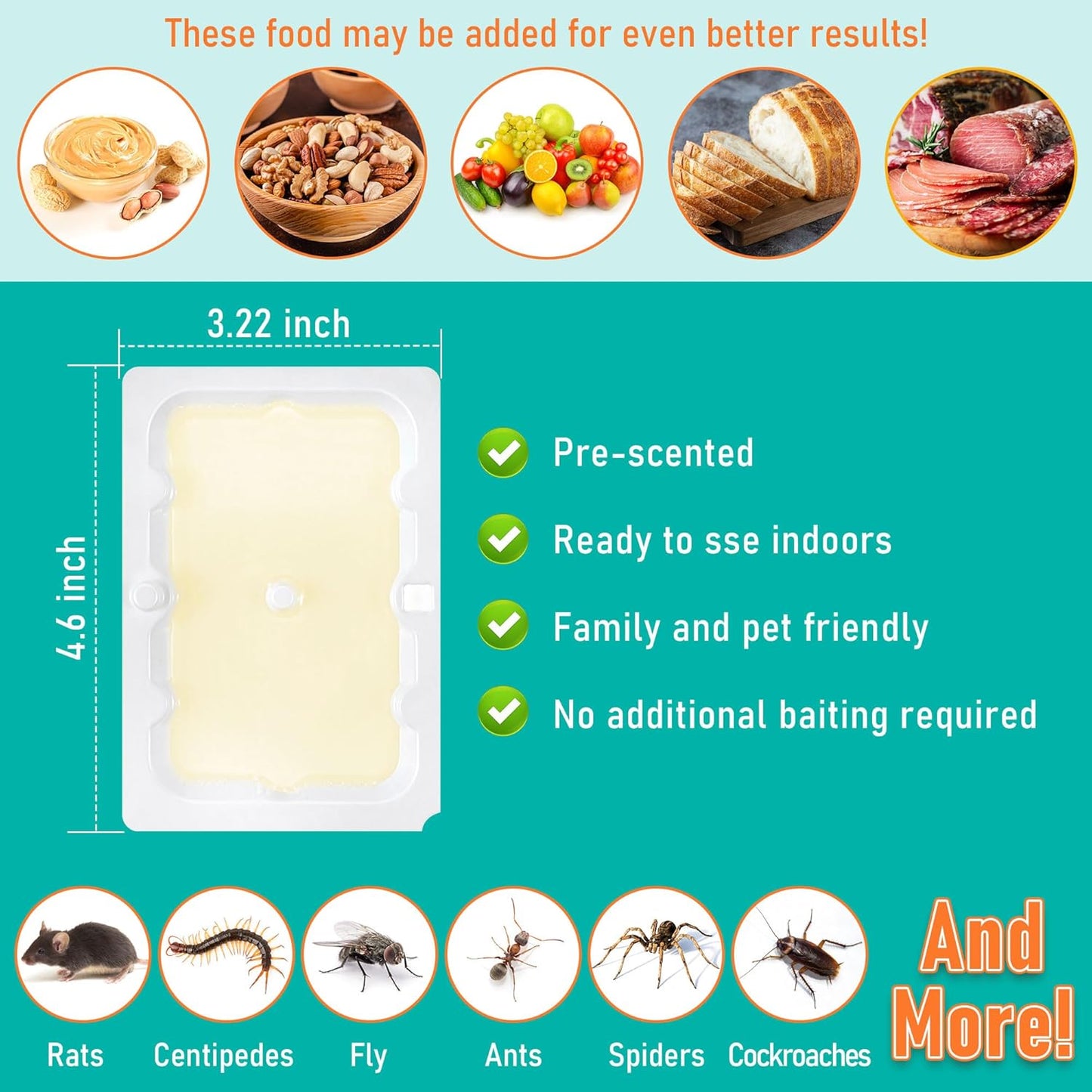 Qualirey 12 Pack Mouse and Insect Glue Traps, Strong Sticky Mice Traps Indoor for Home, Pre Scented Rodent Pads with Non Toxic Glue for House Garage, Ready to Use, Safe to Children and Pets (White)