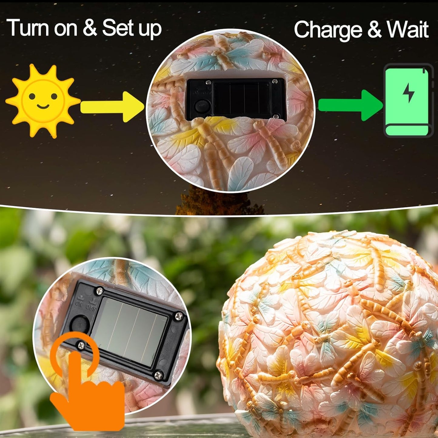 Garden Solar Dragonfly Globe Lights - Waterproof Multicolor Ball Lights for Yard, Pathway, Patio, Lawn Decor