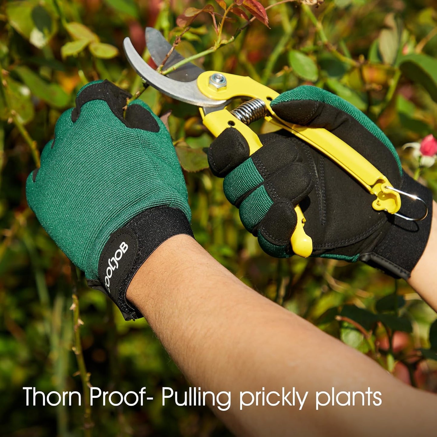 COOLJOB Thorn Proof Garden Gloves with Touchscreen Fingers for Men, Rose Pruning Work Gloves with Palm Cushion for Gardener, Farmer and Landscaper (Green 1 Pair XL)
