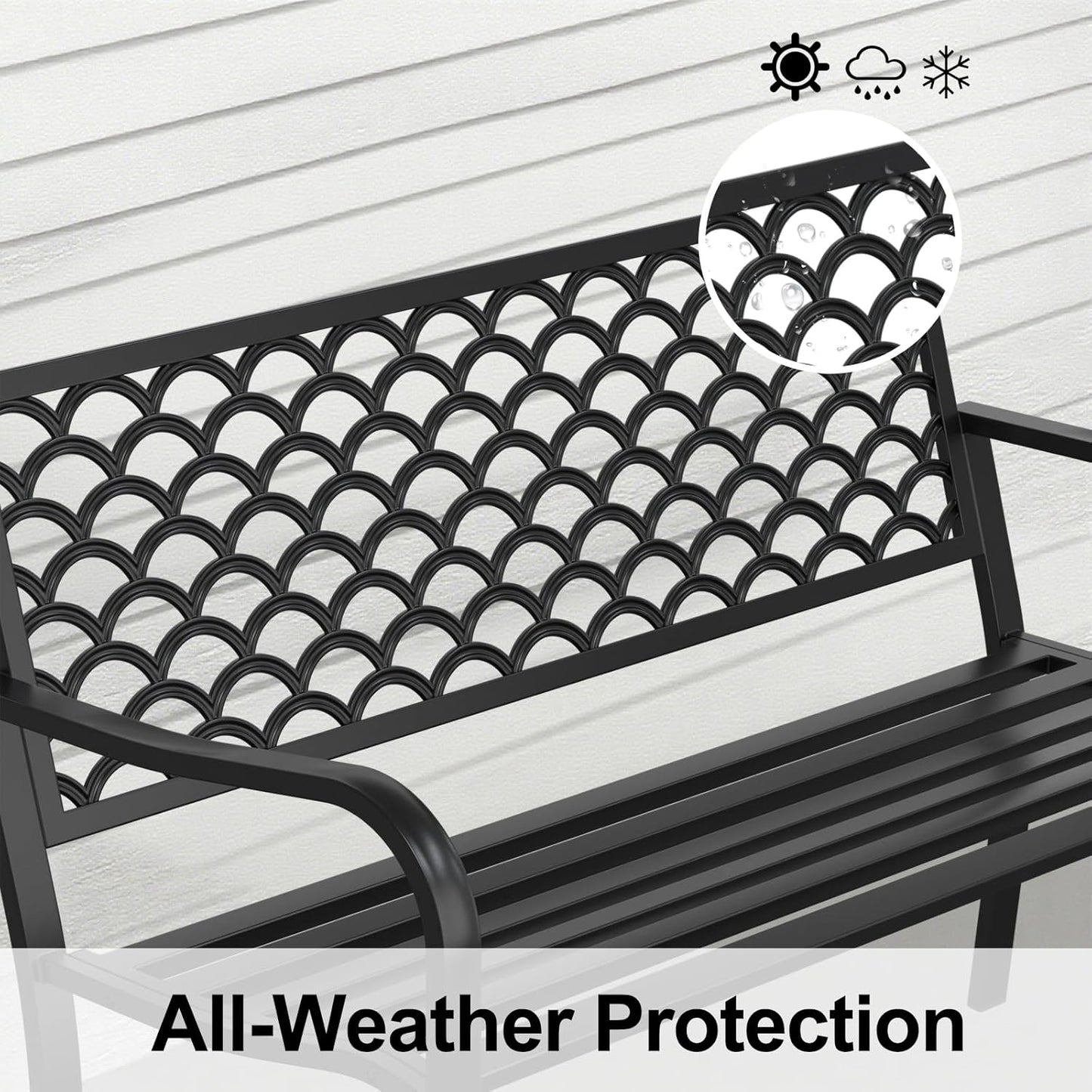 50" Heavy Duty Outdoor Bench, Wrought Iron Weatherproof Garden Bench Black Metal Patio Bench for Park Proch Yard 880lbs