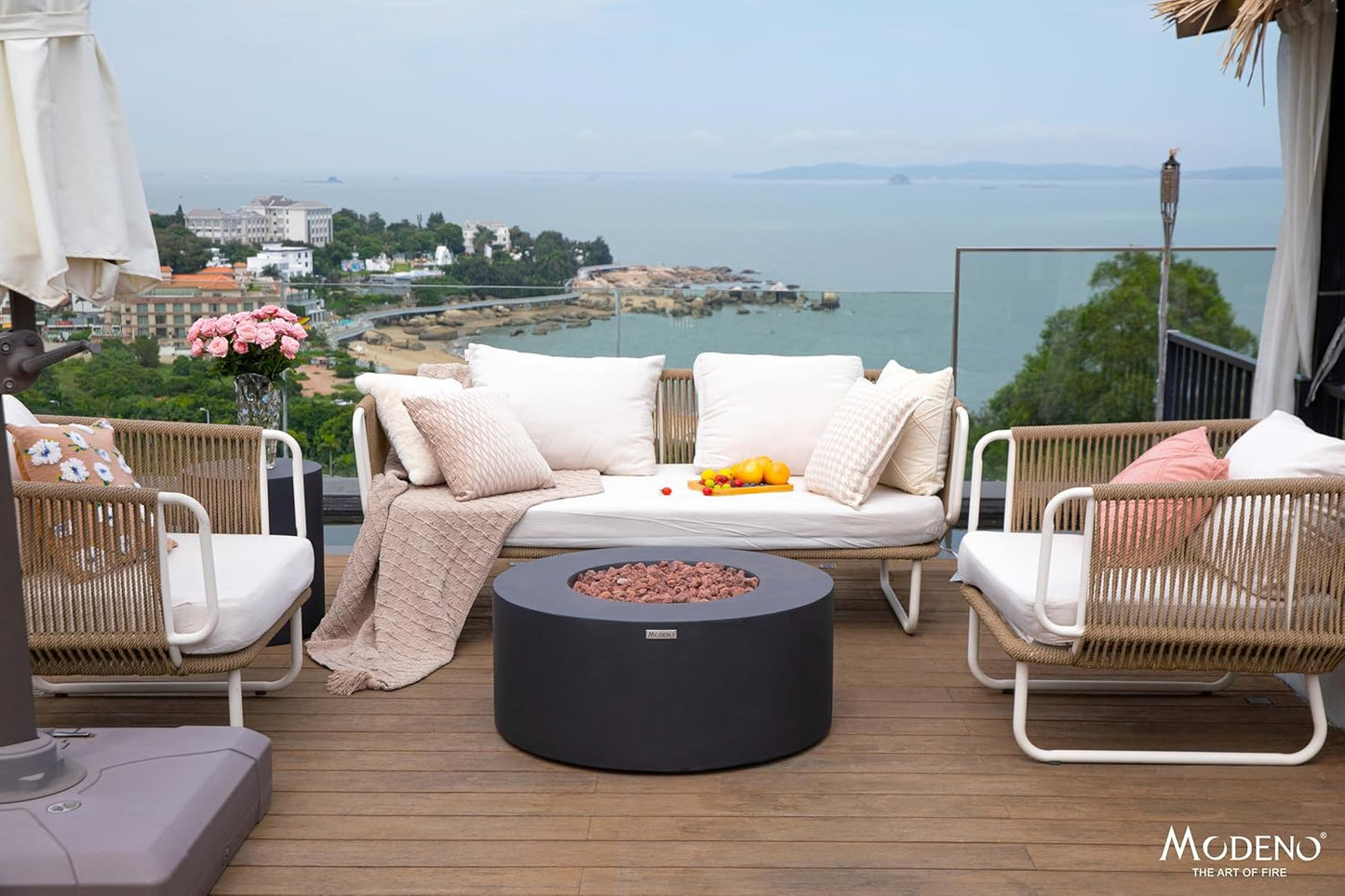 AMS Fireplace | Modeno | Venice | Firepit Table | Cover and Lava Rocks Included | (Fuel: Liquid Propane - Black)