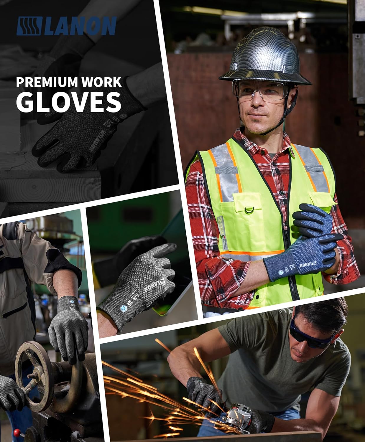 LANON Gardening Gloves for Men Women, 2 Pairs Nitrile Coated Garden Gloves with Grip, Breathable B.COMB AIR Technique, Dusty Olive & Bluebird, Large