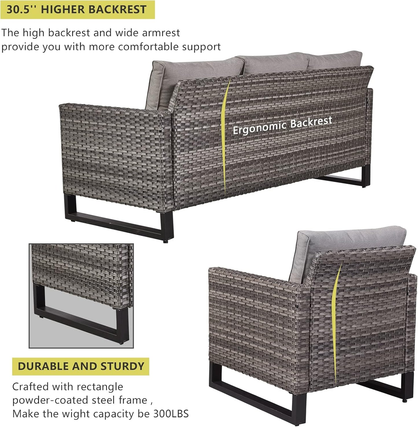 HUMMUH 8 Piece Patio Furniture with Fire Pit,PE Wicker Outdoor Conversation Sets-6-Seater Sofa,Patio Swivel Chairs Outdoor Chairs, Propane Fire Pit,Side Table for Porch,Garden,Backyard