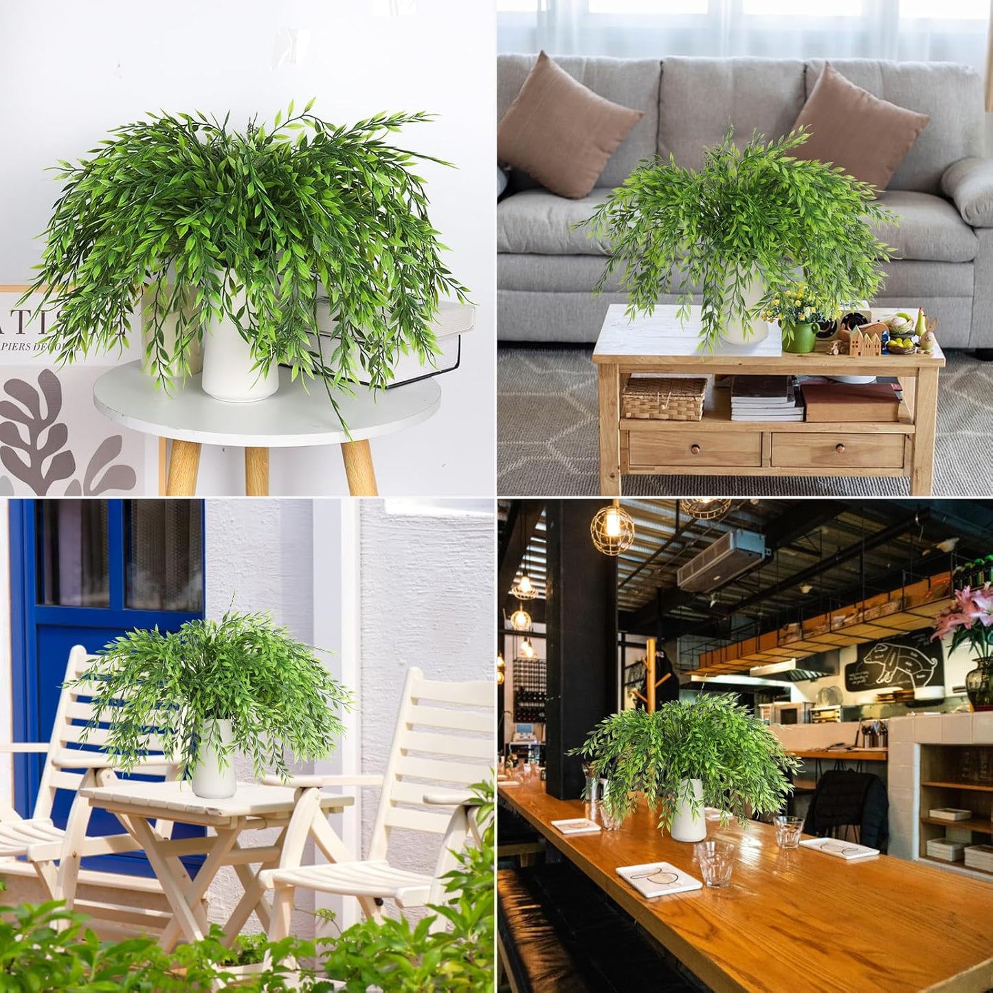 RECUTMS Artificial Weeping Willow 6Pcs,Plastic Leaves Twig Plants Greenery Fake Hanging Ivy Garland UV Resistant for Indoor Outdoor Home Garden Wall Baskets Wedding Party Table Planter Filler Decor