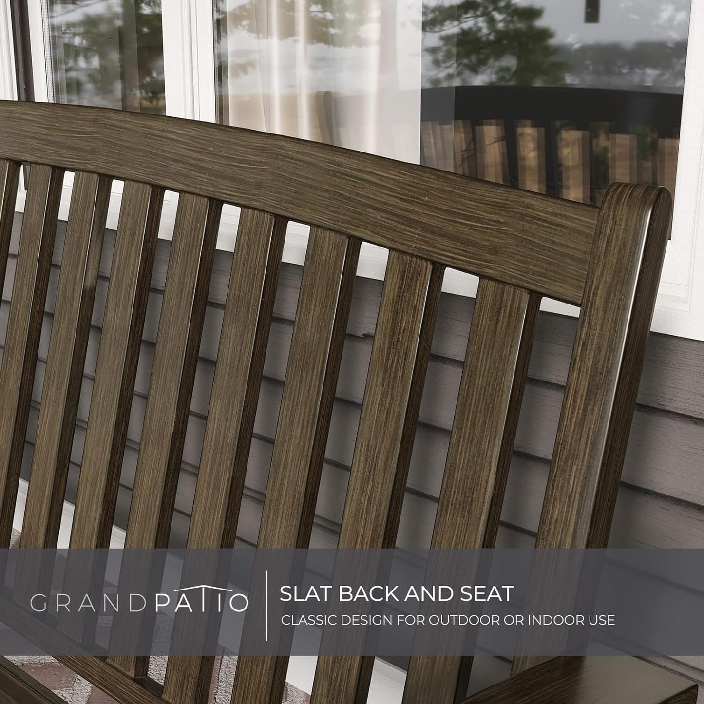 Grand patio 52" Farmhouse Outdoor Bench, Garden Benches with Anti-Rust Aluminum Powder Coated Frame, Faux Wood Grain Finish Frame Patio Bench for Front Porch, Northwoods Brown