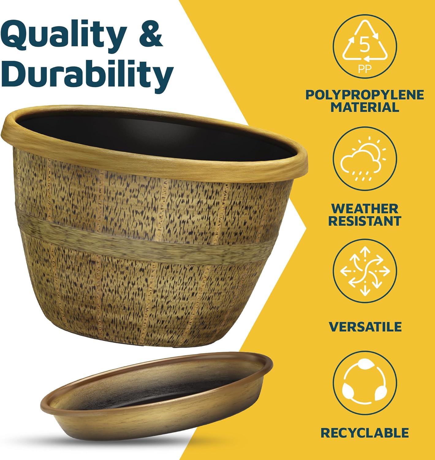 10-Inch Whiskey Barrel Planters Outdoor Pack of 25 - Durable Plastic Plant Pots for Indoor & Outdoor Use with Drainage & Saucer, Lightweight Rustic Barrel Planters for Flowers, Herbs & Small Plants