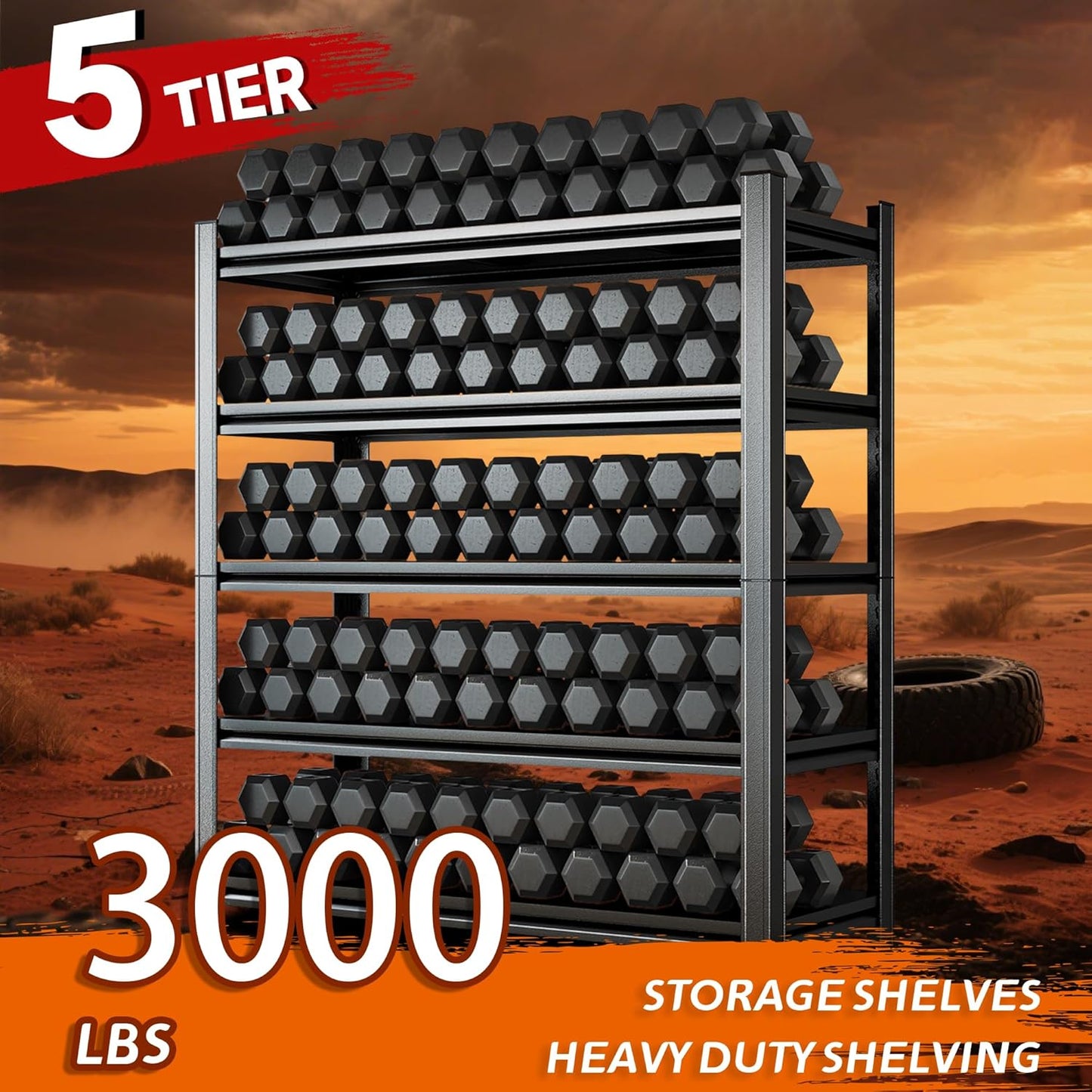 Heavy Duty 5-Tier Shelving Unit 3000LBS Capacity - Adjustable Steel Garage Shelves for Warehouse, Basement Storage(77'H x 39.4''W x 17.7''D)