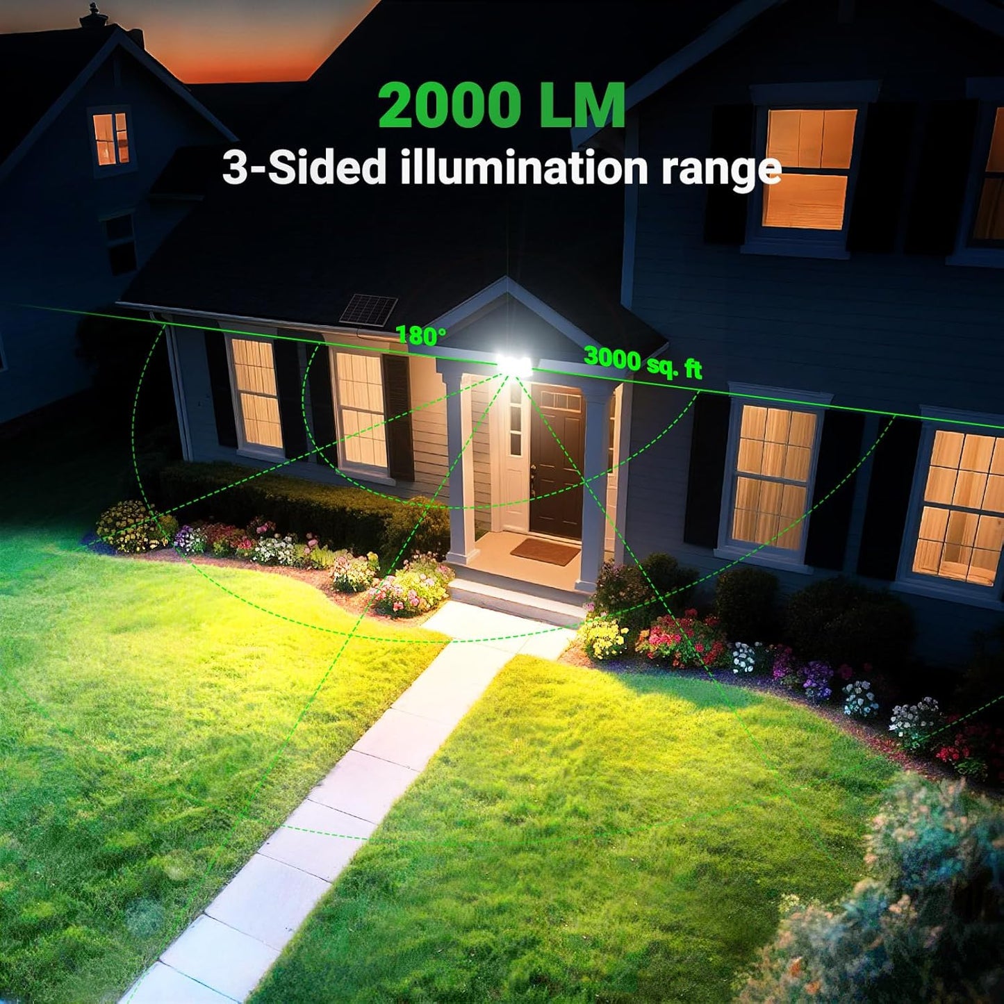 intelamp Solar Flood Lights Outdoor Waterproof, 20000mAh 2000LM Floodlight Exterior with Remote 16.4 FT Cable, 2-12H Timer Dusk to Dawn Security Spots Lighting Outside for Garden Pathway