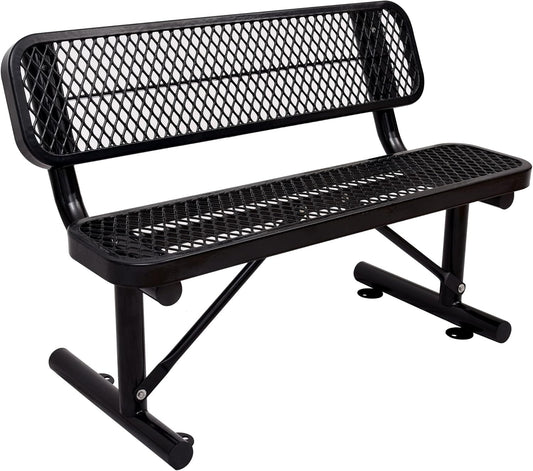 4 Feet Heavy Duty Metal Park Bench for Outside, Outdoor Bench with Backrest & Portable Frame, Commercial Benches for Shopping Malls, Stores, Parks, Patios, Decks, Black