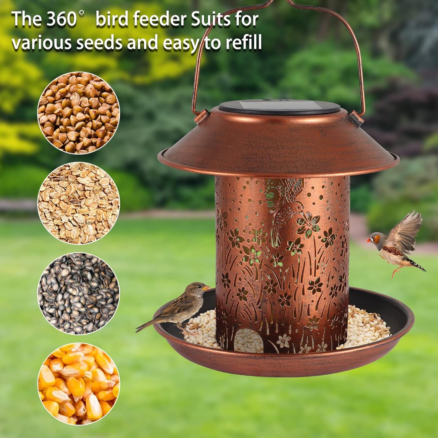 Bird Feeders for Outdoors Hummingbird Solar Lanterns Outdoor Waterproof Garden Decor Gifts for Women Mom Grandma Metal Solar Decoration Outside LED Lanterns for Yard, Patio, Lawn, Pathway(2 Pack)
