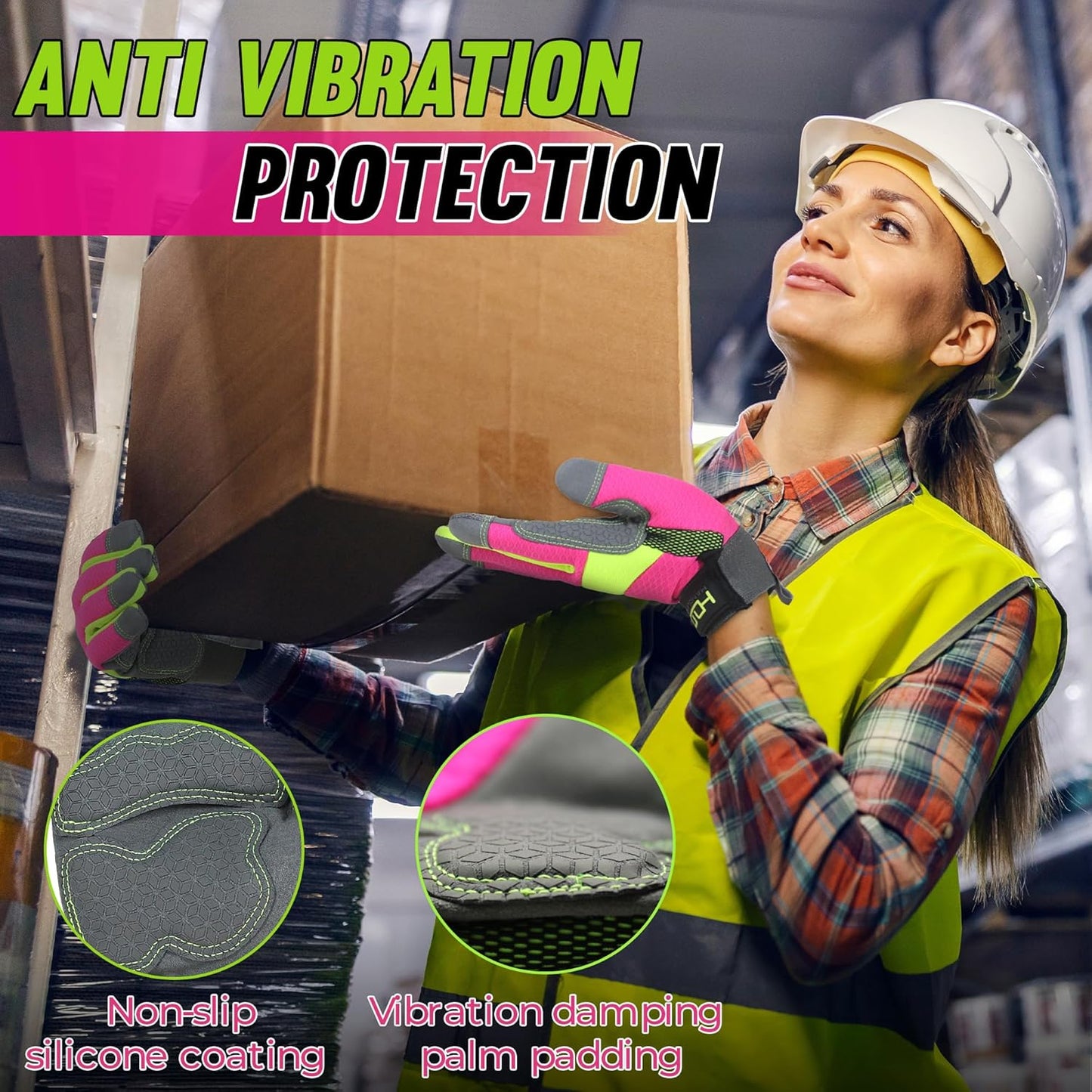 HANDLANDY Women Safety Work Gloves Utility Touch Screen Working Grip Glove for Yardwork Gardening Breathable Mechanic Gloves