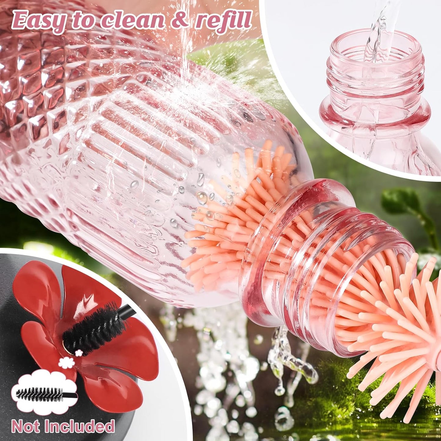 FEED GARDEN Glass Hummingbird Feeders for Outdoors, 16 OZ Pink Hummingbird Feeder with 4 Bee Guard Feeding Ports & Built-in Ant Moat, Humming Bird Feeder, Gifts for Women Mom,1 Pack