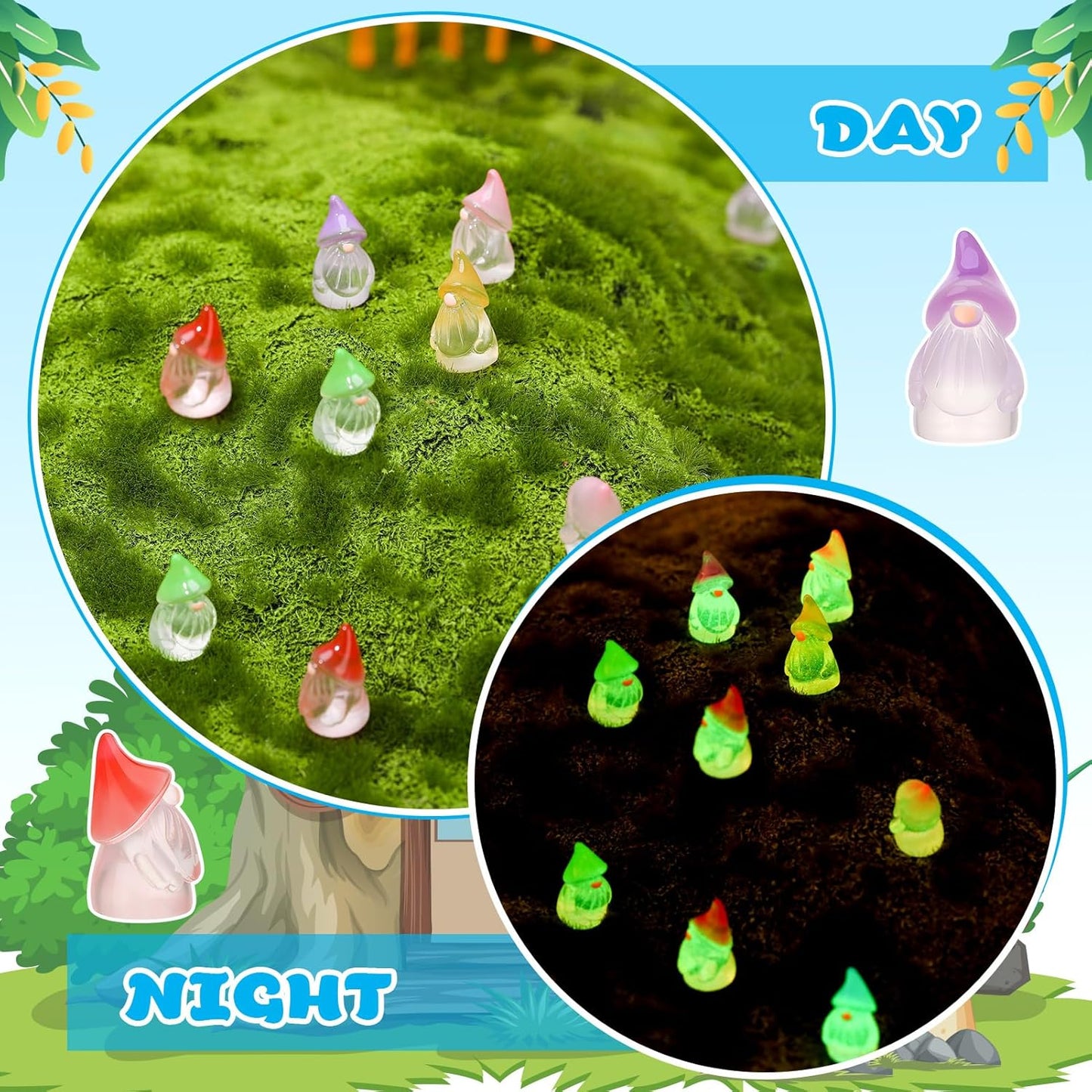 72 Pcs Luminous Mini Resin Gnomes, Tiny Gnomes Fairy Garden Statues Glow in The Dark Miniature Gnome Figurines Decor for Landscape, Outdoor, Patio, Yard, Lawn (6 Colors)
