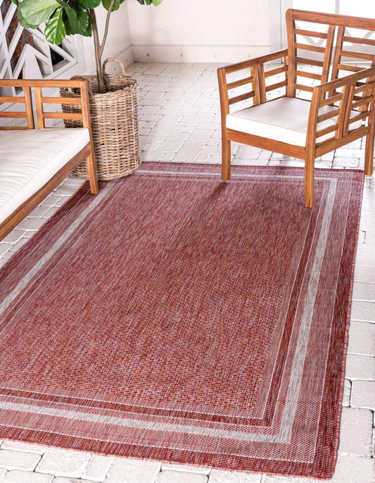 Unique Loom Outdoor Border Collection Area Rug - Soft Border (7' 10" x 11' 4" Rectangle, Rust Red/ Ivory)